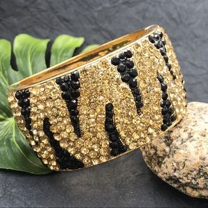 Tiger Stripe Print Wide Animal Hinged Bracelet